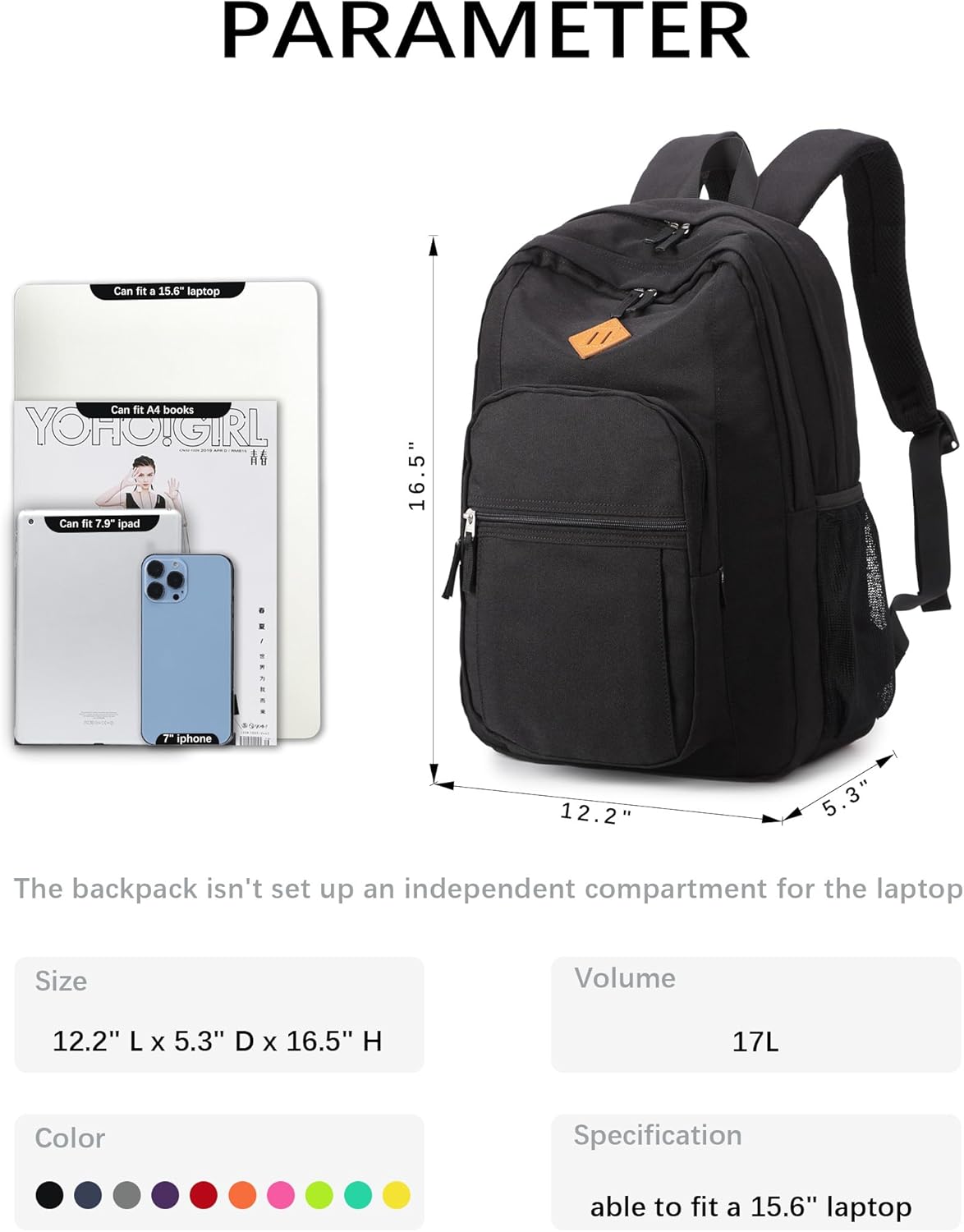 abshoo Classical Basic Travel Backpack For School Water Resistant Bookbag - Image 4