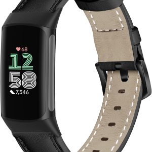 Leather Watch Bands Compatible with Fitbit Charge 6/Charge 5,Genuine Leather Replacement Straps for Charge 6/Charge 5 for Women Men.