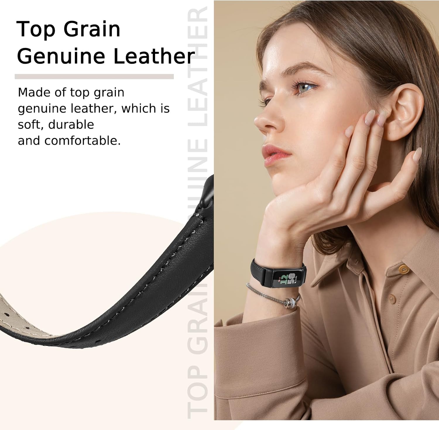 Leather Watch Bands Compatible with Fitbit Charge 6/Charge 5,Genuine Leather Replacement Straps for Charge 6/Charge 5 for Women Men. - Image 5