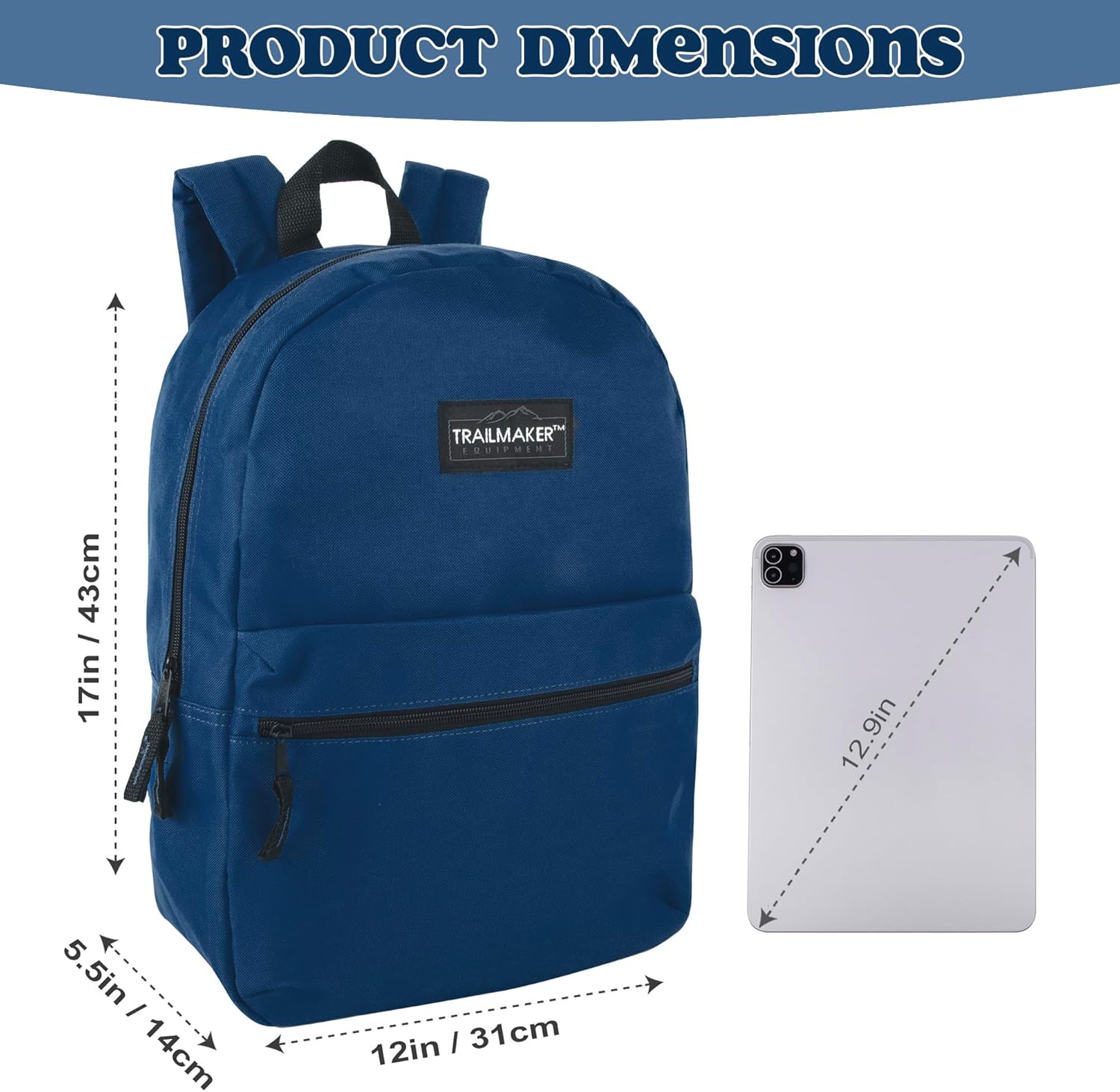 Trail maker Classic 17 inch Backpacks with Adjustable Padded Straps | School Backpacks for Girls, Boys (Navy) - Image 4