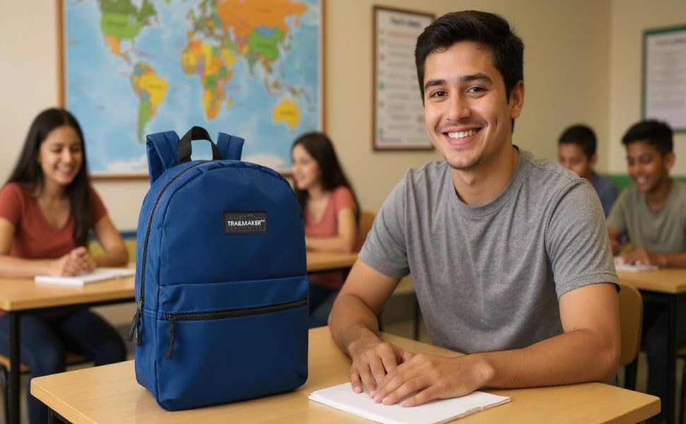 Trail maker Classic 17 inch Backpacks with Adjustable Padded Straps | School Backpacks for Girls, Boys (Navy) - Image 6