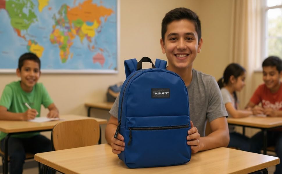 Trail maker Classic 17 inch Backpacks with Adjustable Padded Straps | School Backpacks for Girls, Boys (Navy) - Image 7